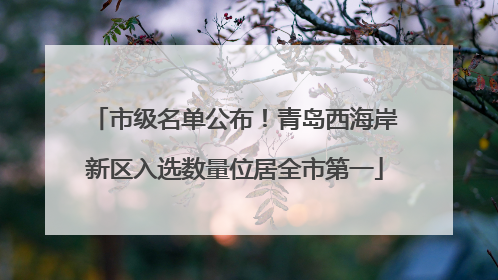 市级名单公布！青岛西海岸新区入选数量位居全市第一